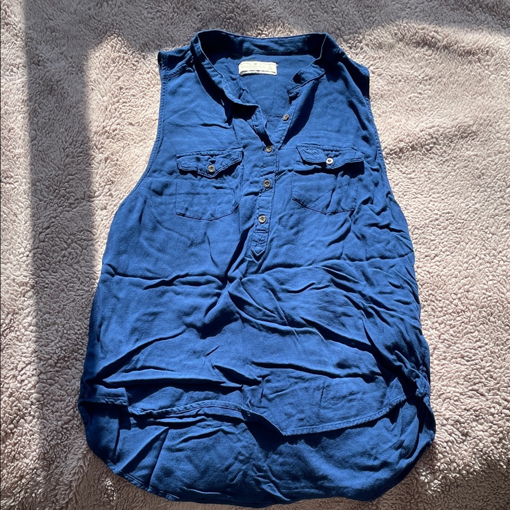 Abercrombie & Fitch Blue Henley Sleeveless Top